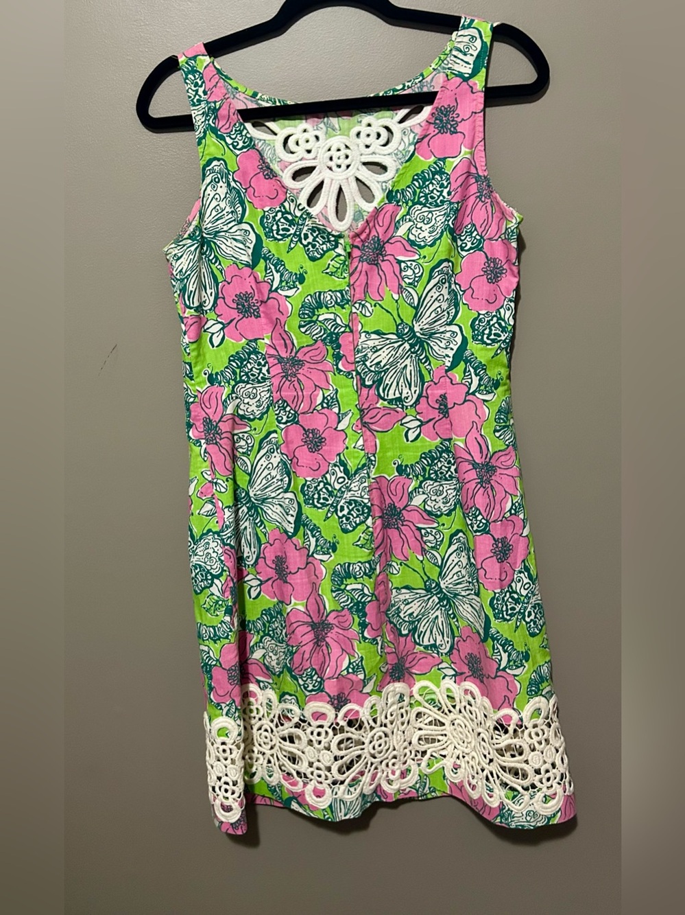 Vintage Lilly Pulitzer Pink & Green Floral Butterfly Dress - Picture 3 of 4